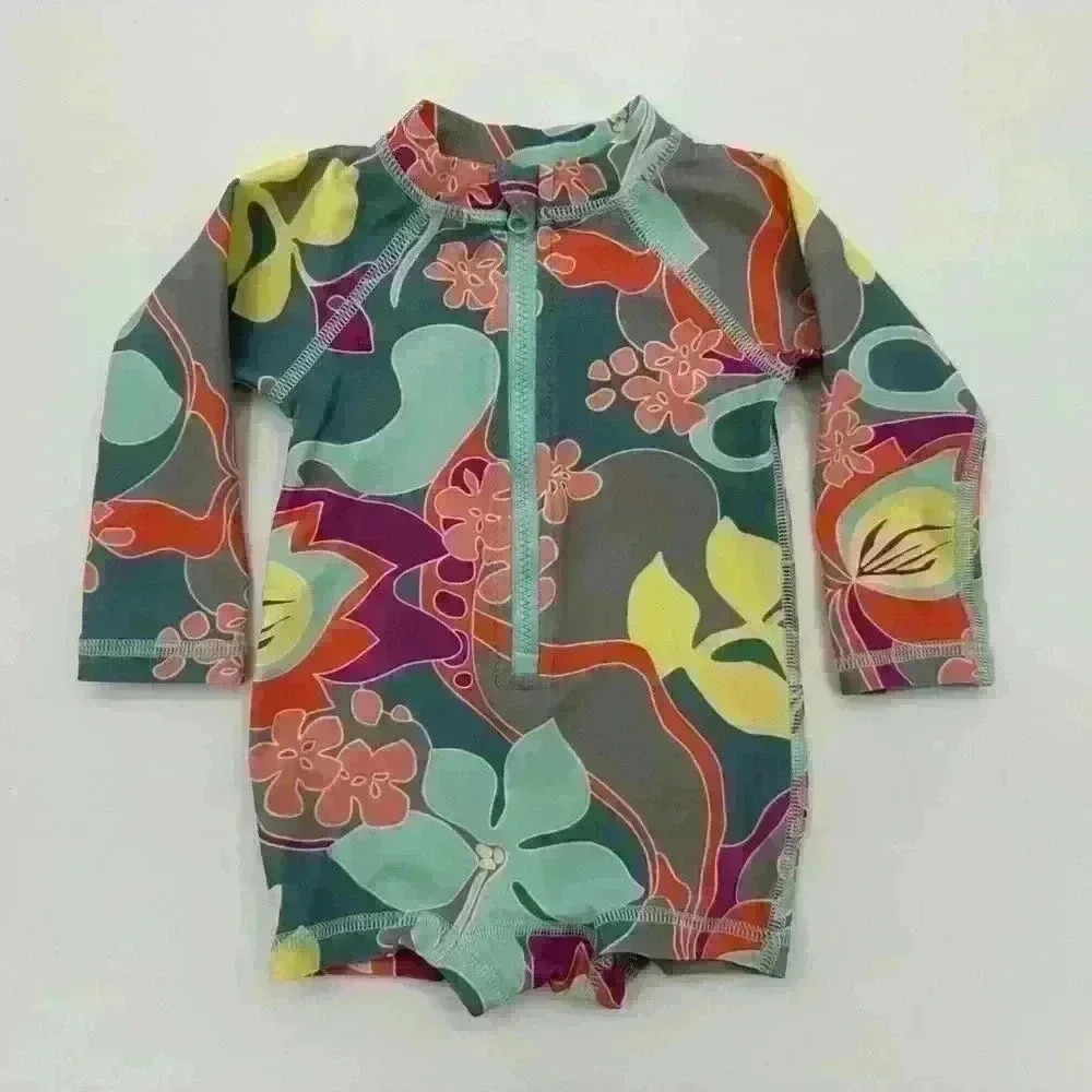 Tea Collection Kids One-Piece Rash Guard Swimsuit - Teal, Yellow, Coral, Purple